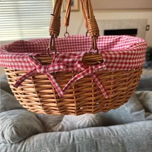 Red Gingham Woven Basket Bag